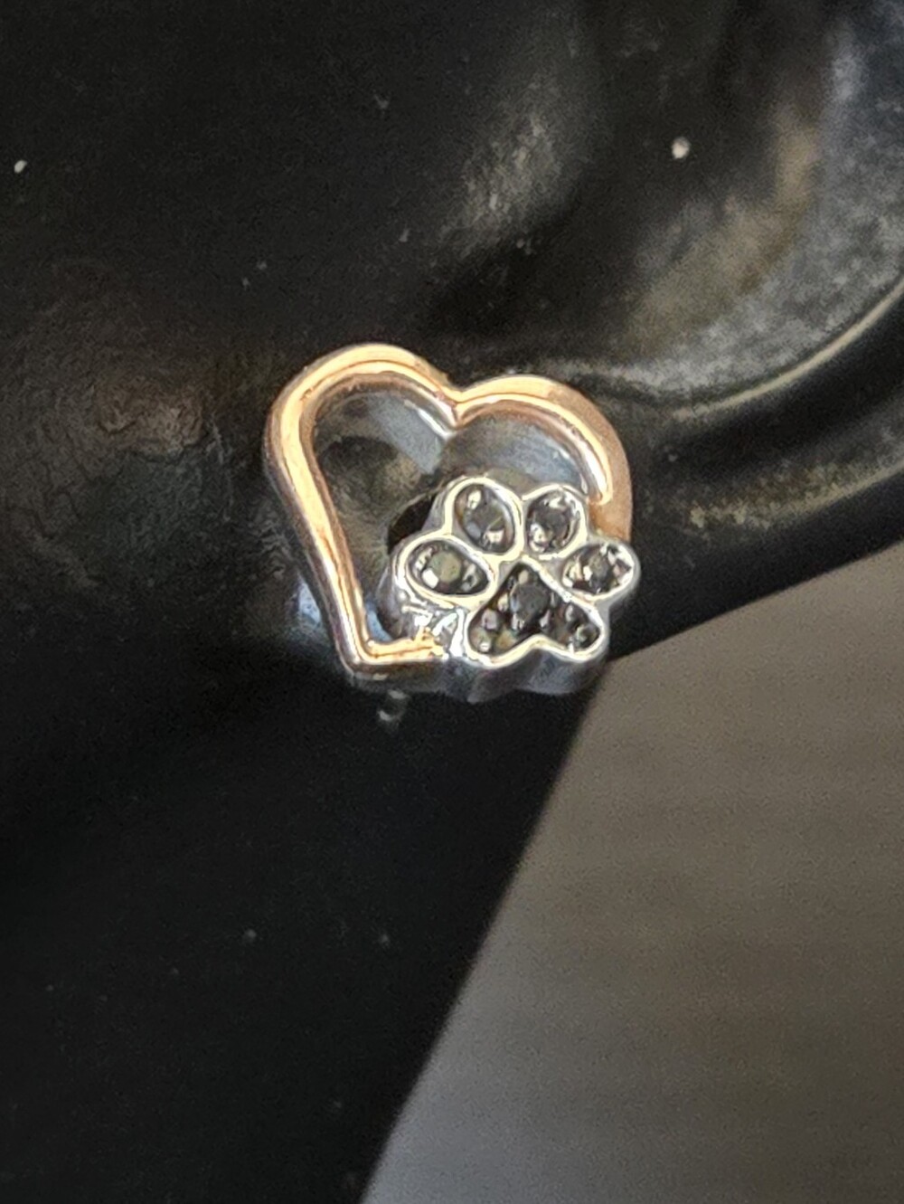 Heart & Paw Stud Earrings -10k Rose Gold and 925 Silver - Picture 10 of 12